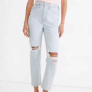 Madewell The Mom Jean High Waist Ripped Distressed Raw Hem Jeans Size 27